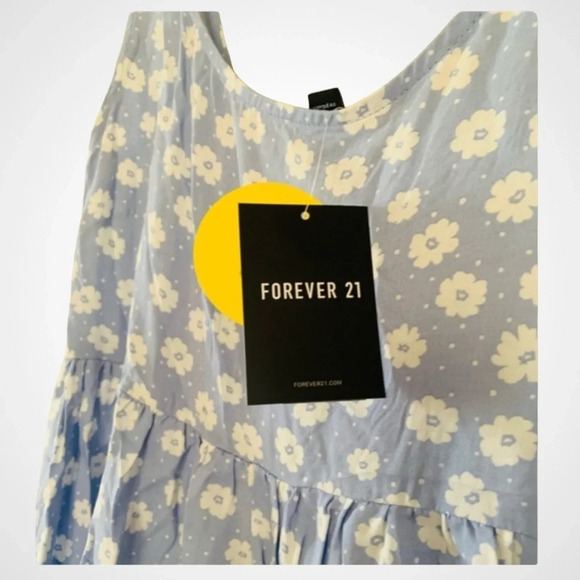 FOREVER 21 Light Blue Babydoll Dress With White Flowers | Small | NWT - Picture 5 of 5